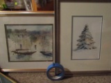 Lot of 2 Signed Art, Tree and Sailboats, Watercoloring?