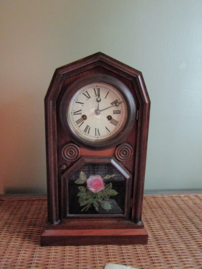 Hand Painted 30 Hour Brass Clock- Welch Spring Co. with Key