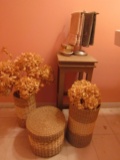 Décor, 3 Baskets with Dried Flowers and Small Stand with Towel Rack
