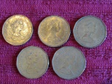 Lot of 5, Canada 1 Dollar Coins, 2-1987, 2-1989, 1-1988