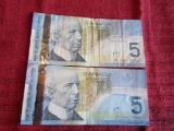 Lot of 2, 2006 Canadian 5 Dollar Bank Note, AAD, AOK