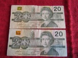 Lot of 2, 1991 Canadian $20 Paper Currency, EIC, EIM