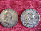 Lot of 2, 1954 Franklin Half Dollar US Coins