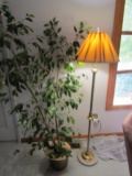 Lot of 2 Floor Lamp-Gold and Silver Tone and Artificial Tree in Metal Pot