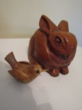 John Nelson 1982 Bird and Unsigned Rabbit Carved Wood Sculpture