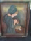 Signed Lutz Painting on Canvas, Amish Girl, Framed 15x19