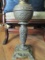 Antique Oil Lamp Ornate Metal with Fleur De Lis Etched Globe, Base 20