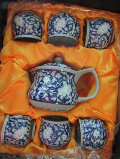 Vintage Asian Tea Set in Original Silk Box