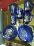 Blue Shirley Temple Glasses, Pitcher and Bowl