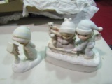 Lot of 2 Vintage Precious Moments, Musical Sled and Mailbox Figurines