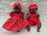 Black Jointed Miniture Ceramic/Bisque? Boy and Girl Dolls