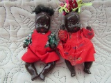 Black Jointed Miniture Ceramic/Bisque? Boy and Girl Dolls