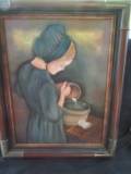 Signed Lutz Painting on Canvas, Amish Girl, Framed 15x19