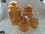Vintage Set of 4 Yellow/Amber Glass Canisters