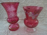 Cranberry Handpainted Glass Vases