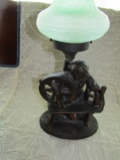 Art Deco Desk Lamp, Metal, Woman with Spinning Wheel