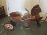 Antique Mobo Pony Express Metal Pedal Horse with Cart, Working Condition