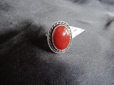 Red Onyx German Silver Ring, Size 6