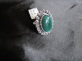 Green Onyx German Silver Ring, Size 6