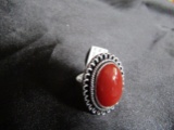 Red Onyx German Silver Ring, Size 7