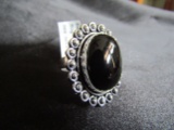 Black Onyx German Silver Ring, Size 6