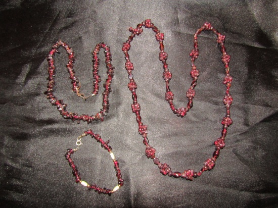 Vintage Garnet Seed Necklace and Bracelet