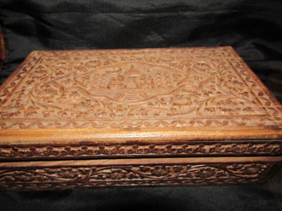 Vintage Carved Wood Jewelry Box