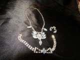 Smart Rhinestone Necklace, Set of Earrings and Bracelet, Bracelet needs clasp