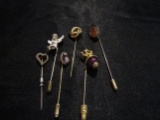 Vintage Stick Pins Enamel, Dangle Acorn, Owl