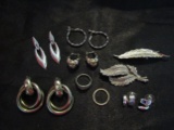 Lot of Silver Tone Earrings and 2 Rings