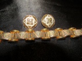 Vintage Damascene Brachlet and Clip Earrings