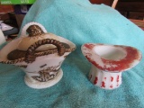 Lot of 2 Antique Milk Glass, Easter Basket with Hen Lid and 4th of July Hat