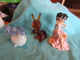 Lot of 3 Figurines, Betty Boop, Hand Painted Nini Rooster, Crystal Rabbit