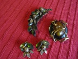Jeanne Brooch and Vintage Rhinestone Set, One /small Stone Missing