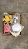 Box of gloves/hose clamps/polisher/goggles