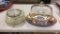 Glass bowls & pie pans, glass cake stand, s