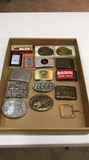 Lot of belt buckles & lighters