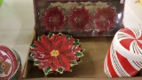 4 pc ceramic poinsettia condiment set/ candy