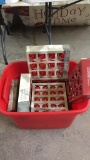 Tub of red glass ornaments