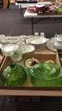 Green depression glass & AYNSLEY candle stick