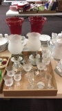 Lot of glass table lamps/ Texas candy dish &