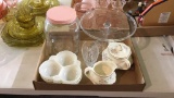 Glass jar/cake stand& misc china/ glass