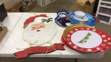 Santa wood decor & assorted Christmas plastic