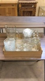 Lot of glasses, bowls, coffee pot and pitcher