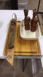 Cutting board,nutcracker & bowl, salt/pepper