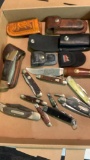 Box lot 11- pocket knives& 5 sheaths