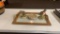 Glass serving tray w/quails & candle holder