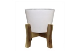 Contemporary resin composite planter w/wood stand