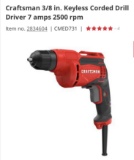 New Craftsman 7.0amp 3/8? keyless corded