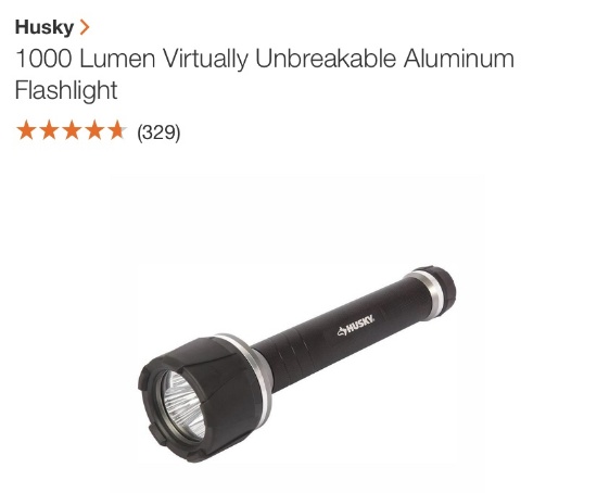 HUSKY 1000 lumen aluminum flashlight